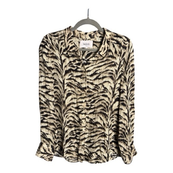 ba&sh Black & Tan Animal Print Long Sleeve Blouse Size Small